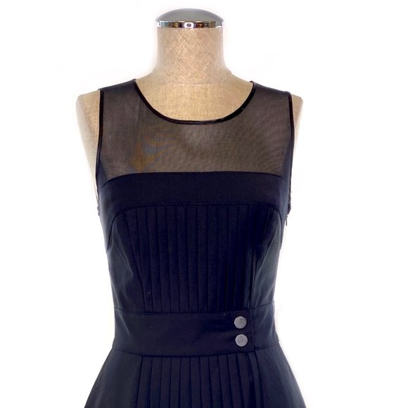 BEBE Black Wool Pleated Mesh Cocktail Dress #AZ4 - Picture 2 of 11